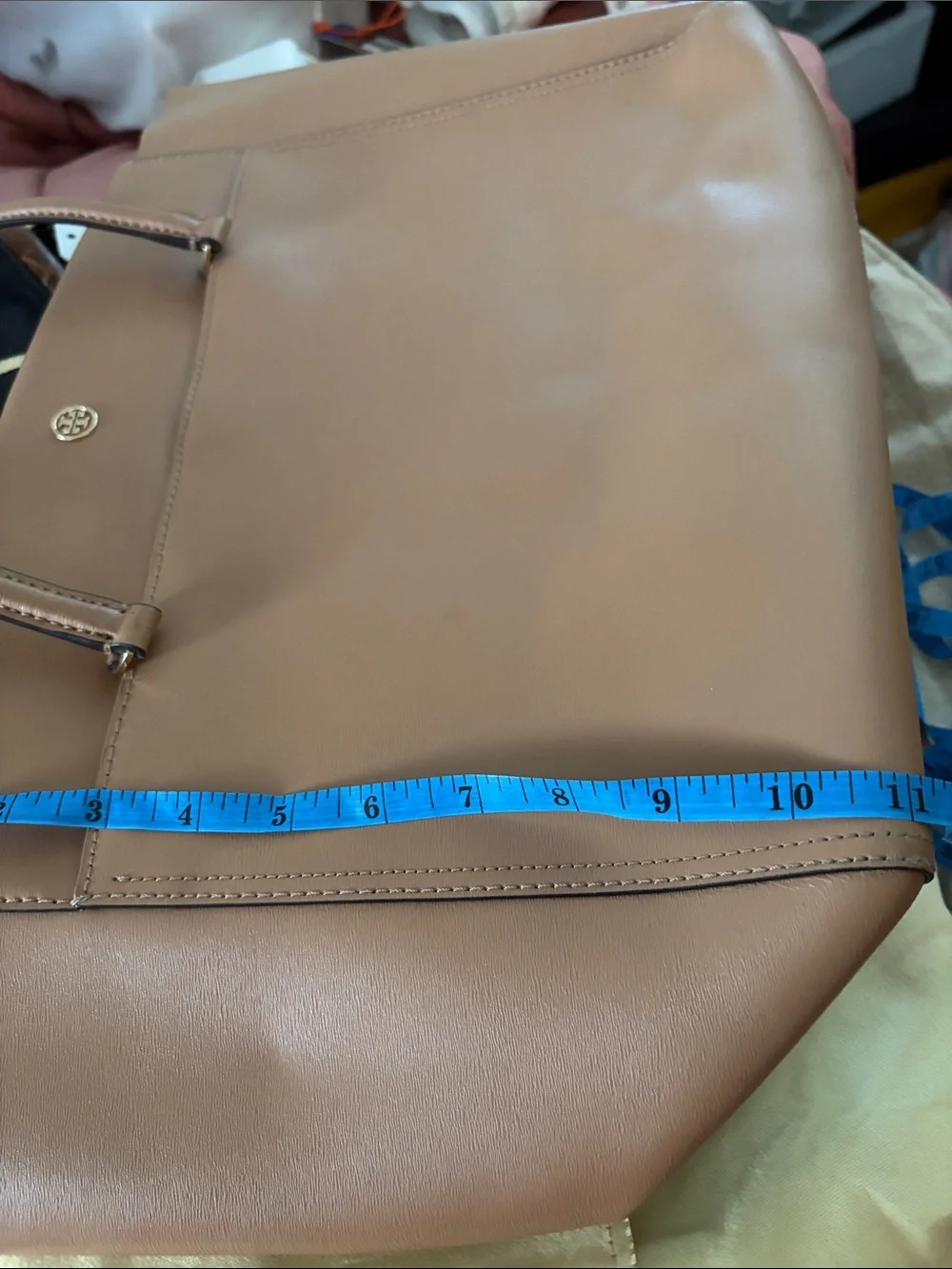 Tory Burch Beige-Tan Leather Tote with Gold Logo